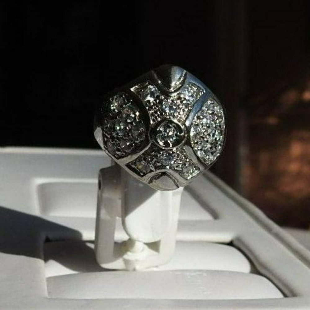 Sterling Silver 925 Women's Dome Ring, Cubic Zirconia Accents, Size 6 1/4,